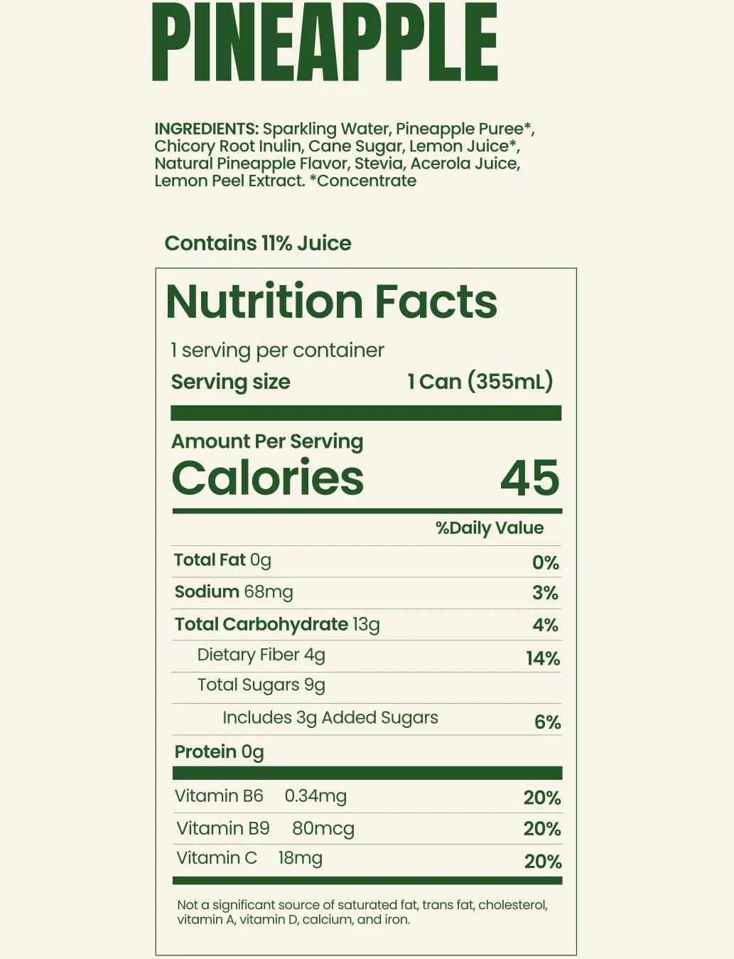Fruga Pineapple Prebiotic Soda, 12 oz.