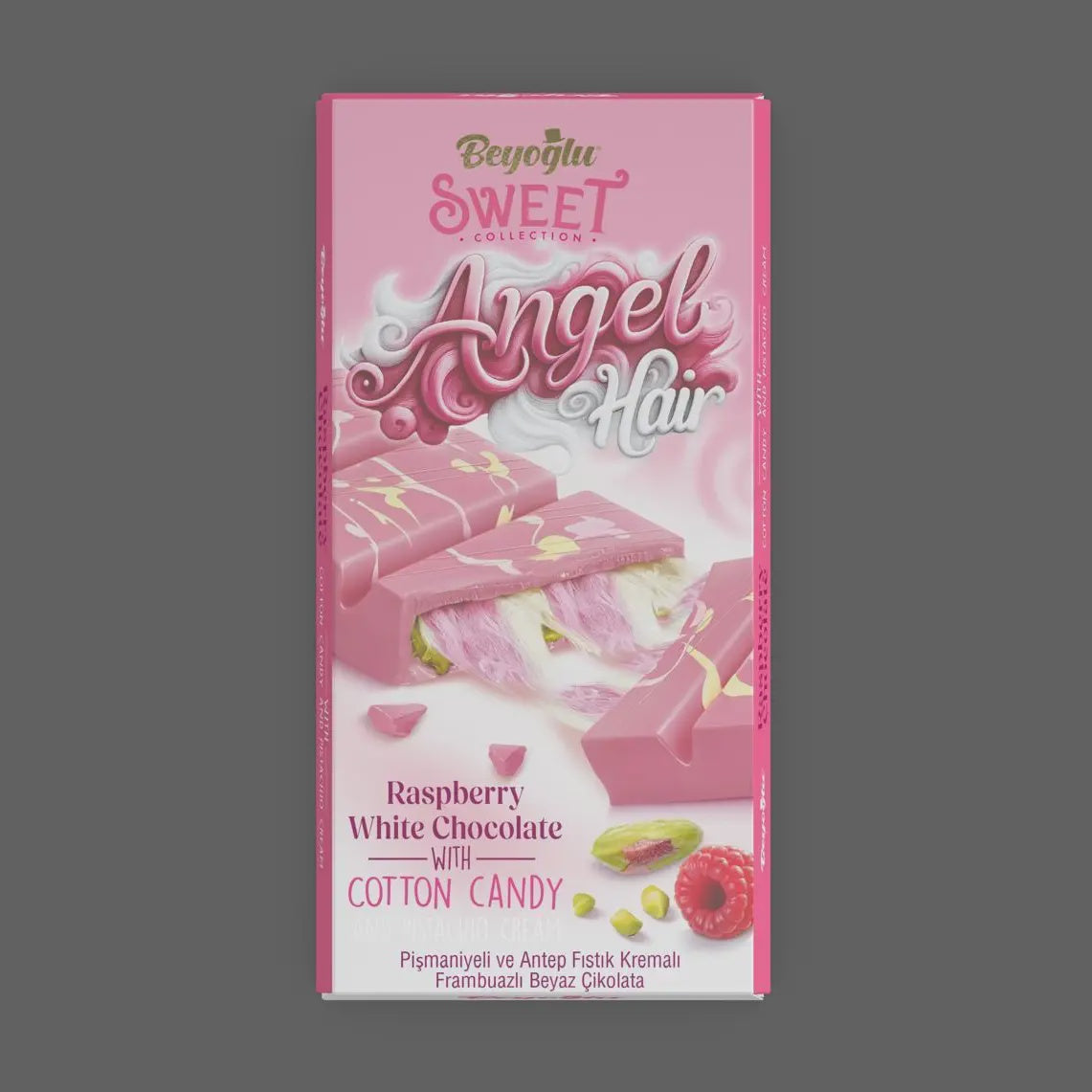 Raspberry White Chocolate Dubai Bar with Cotton Candy, 170 g & Pistachio Cream,