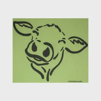 Cow Silhouette on Green Swedish Cellulose Dishcloth