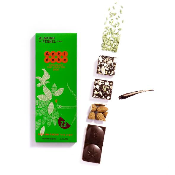 Antidote Artemis: 73% Dark Chocolate with Almond + Fennel, 2.3 oz.