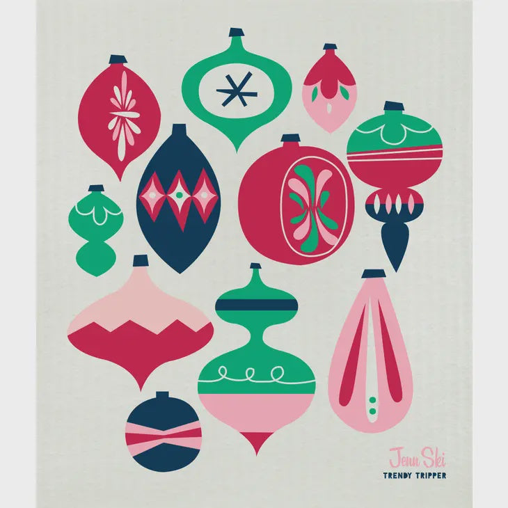 Multicolor Holiday Ornaments Swedish Cellulose Dishcloth