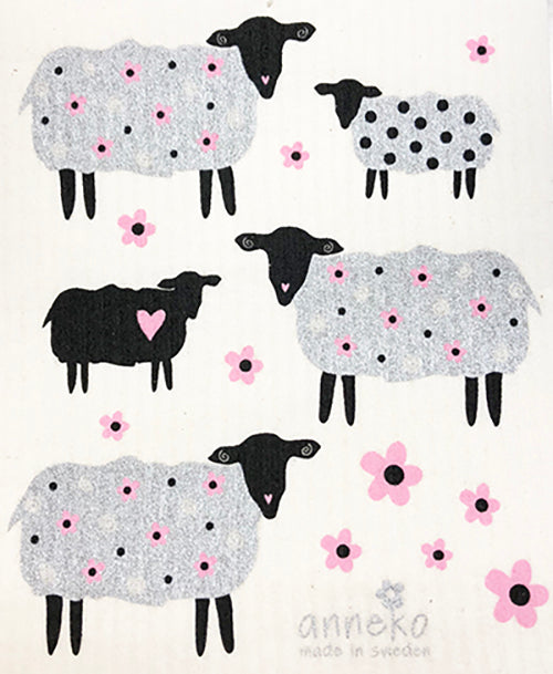 Black & Pink Sheep Swedish Cellulose Dishcloth