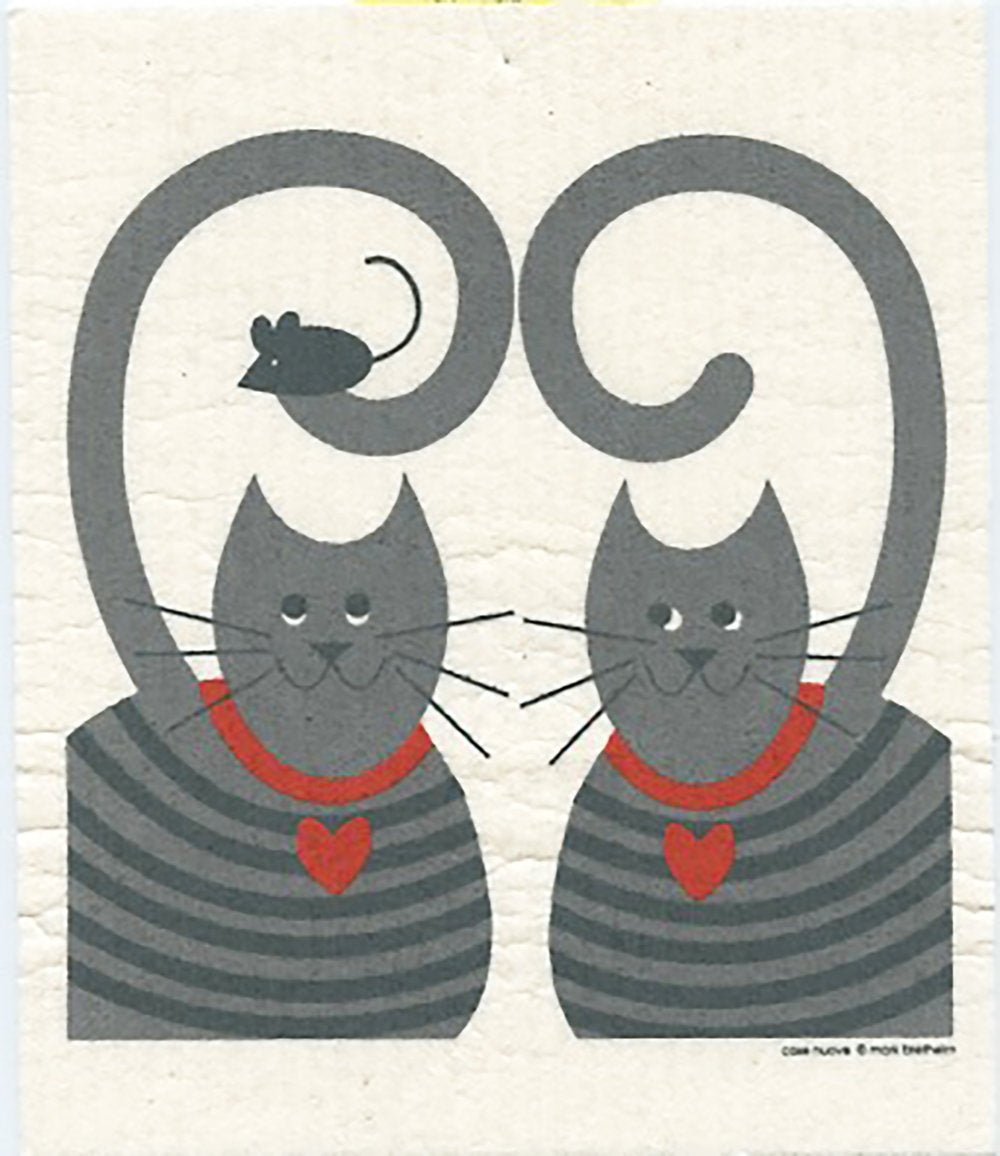 Two Cats with a Mouse Swedish Cellulose Dishcloth