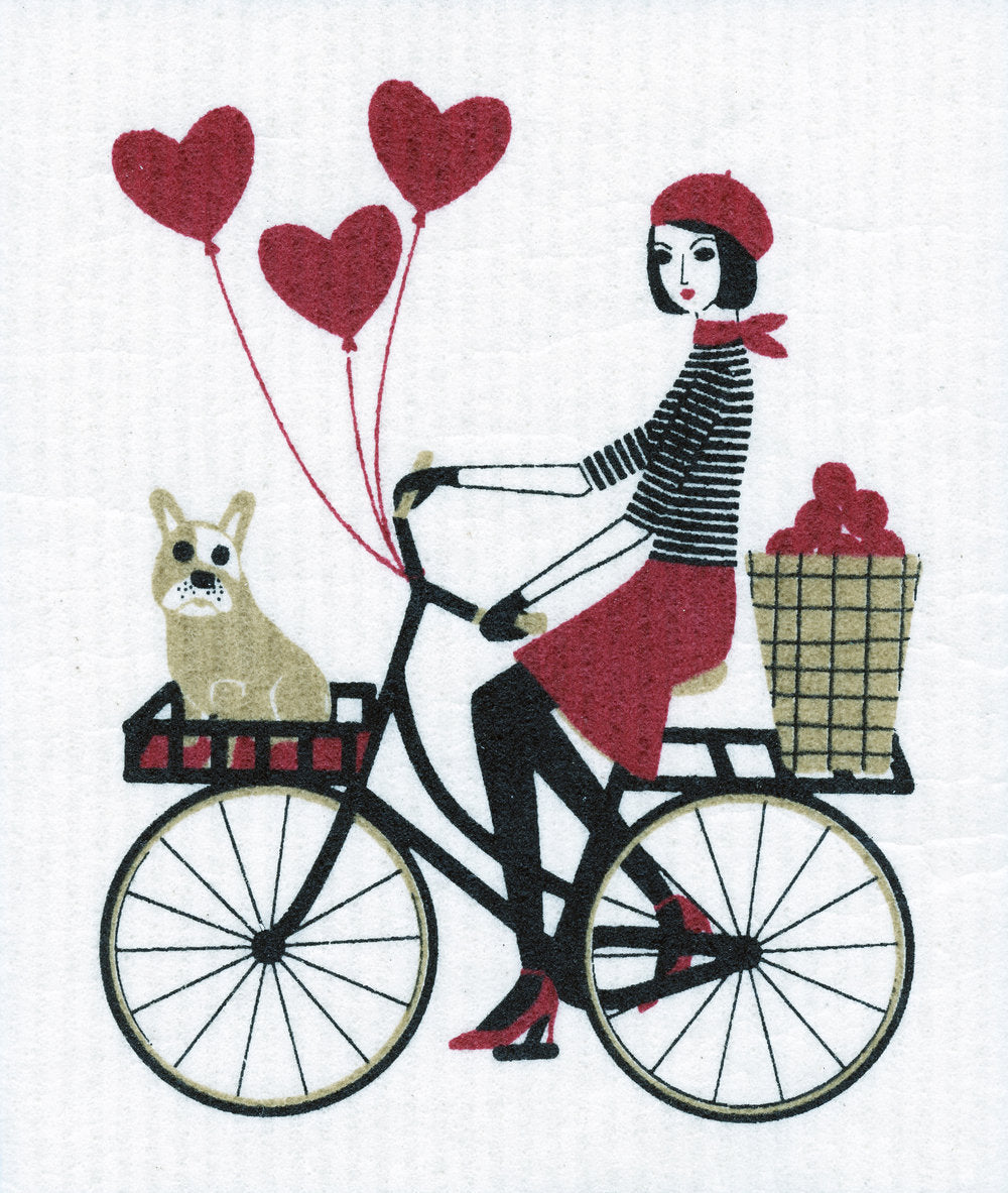 Tour de Paris (Girl on Bicycle) Swedish Cellulose Dishcloth