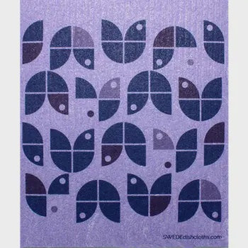 Geo Flowers Purple Swedish Cellulose Dishcloth