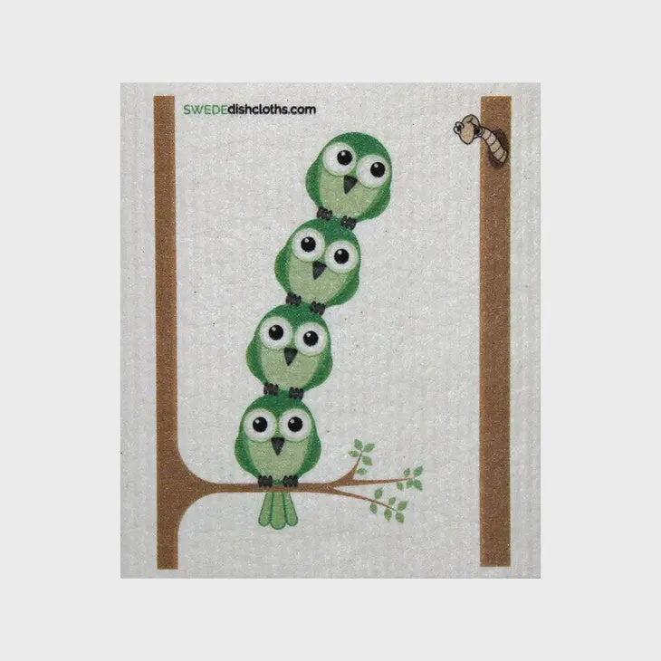 Greenbirds in Tree Swedish Cellulose Dishcloth
