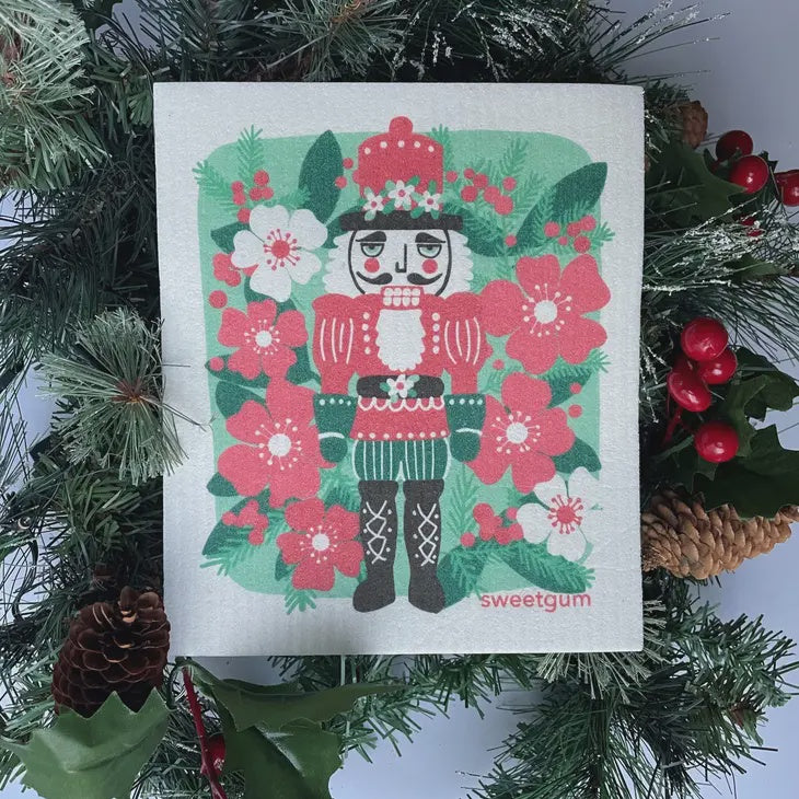 Red & Green Nutcracker with Christmas Flowers Cell.