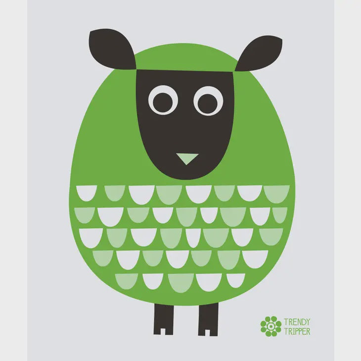 Modern Sheep Green Grass Swedish Cellulose Dishcloth
