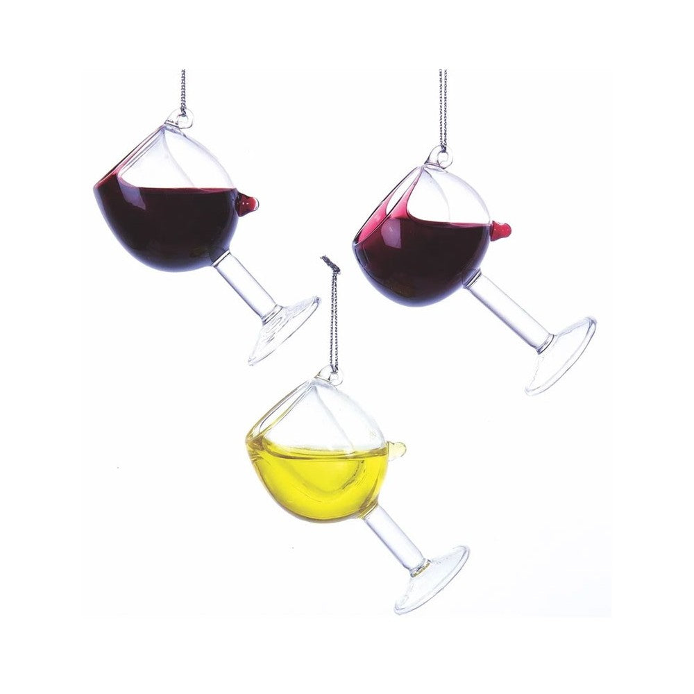 2.5" - 2.75" Glass Wine Glass Orn 3/Asst