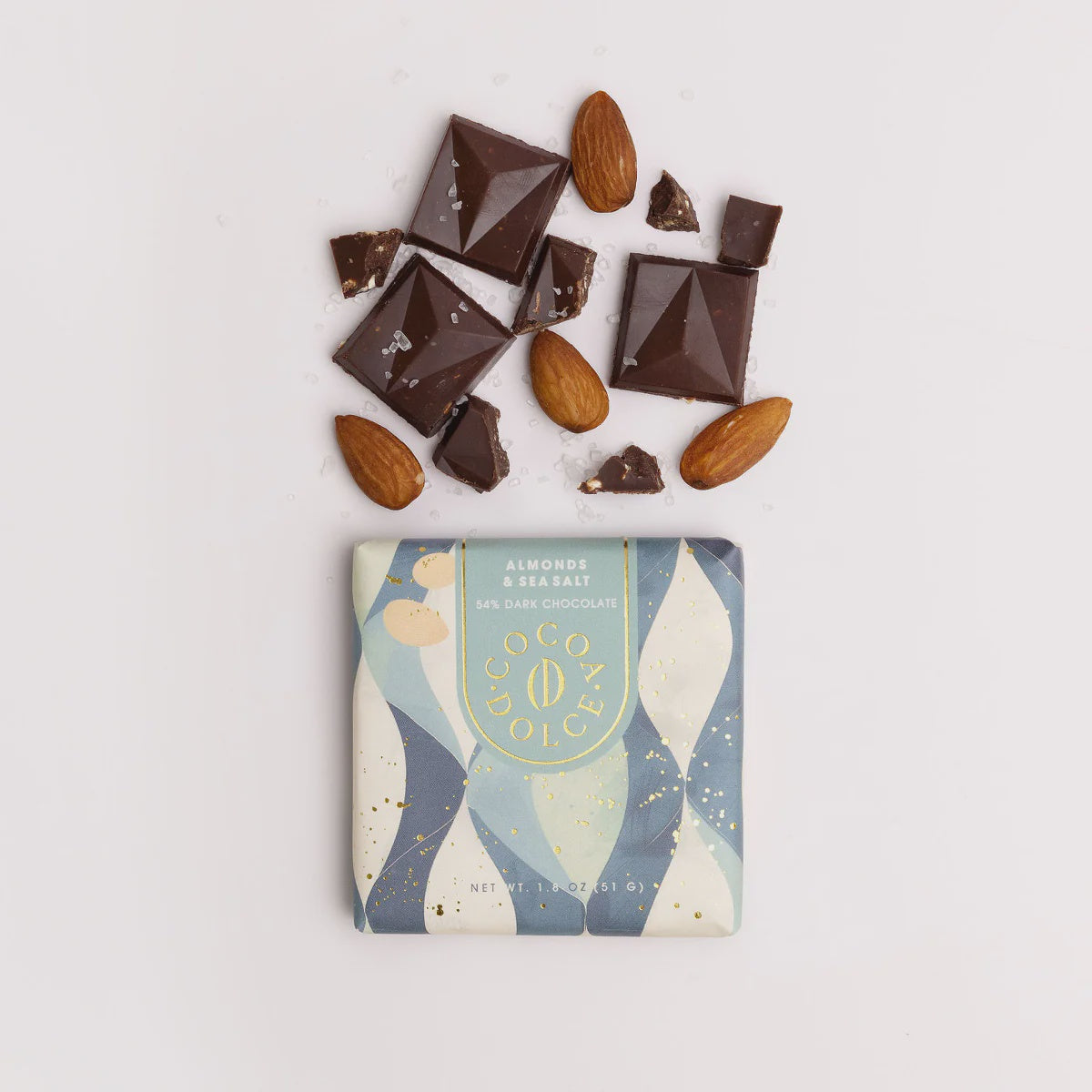 Cocoa Dolce 54% Dark Chocolate Bar with Almonds & Sea Salt, 1.4 oz.