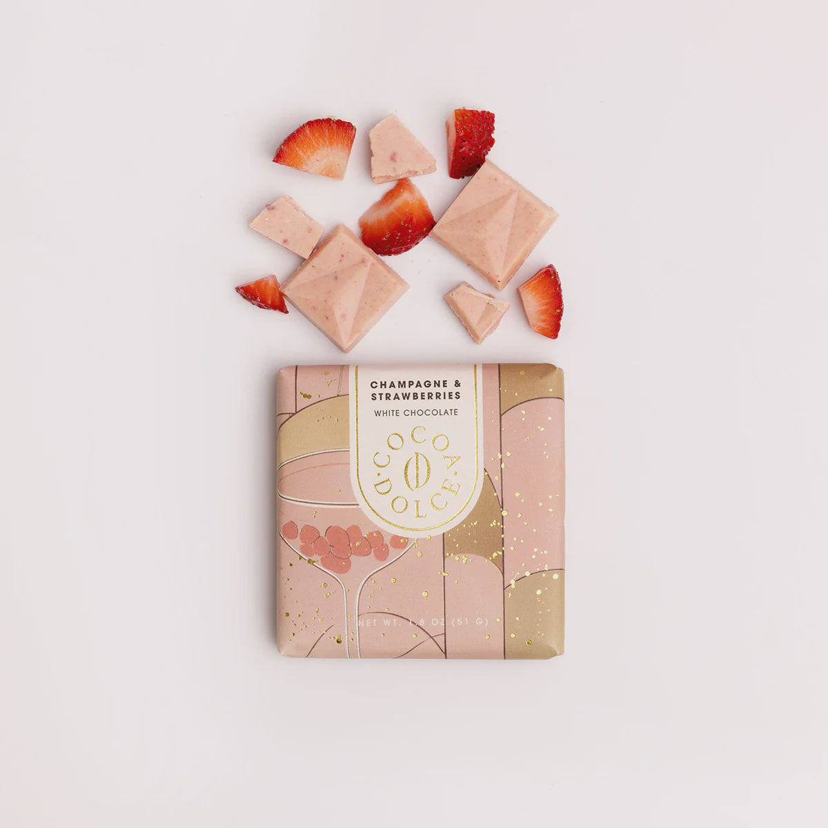 Cocoa Dolce Champagne & Strawberries White Chocolate Bar, 1.4 oz.