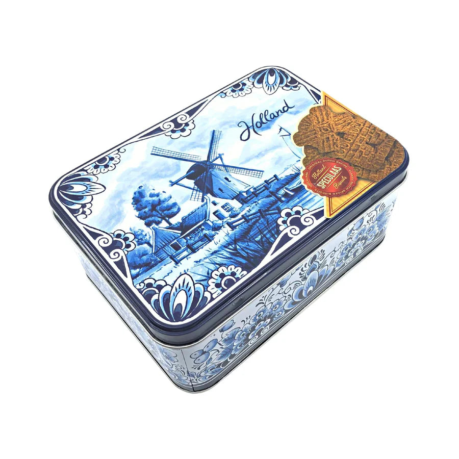 Delft Blue Speculaas Tin with DeRuijter Speculaas Cookies