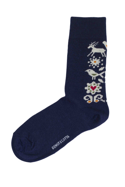 Bengt & Lotta Socks, Birds, Navy, Small