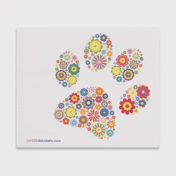 Floral Dog Paw Swedish Cellulose Dishcloth