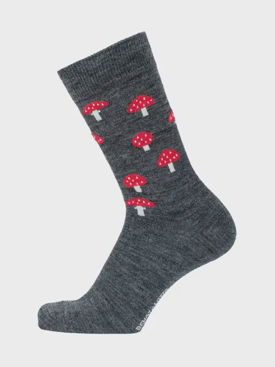 Bengt & Lotta Mushrooms Socks - Dark Gray, Large