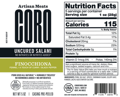 Uncured Piccolo Finocchiona Salami Stick 5oz