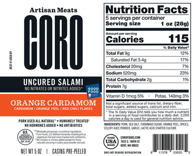 Uncured Orange Cardamom Salami 5oz Piccolo