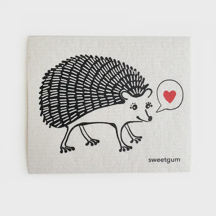 Hedgehog with Red Heart Swedish Cellulose Dishcloth