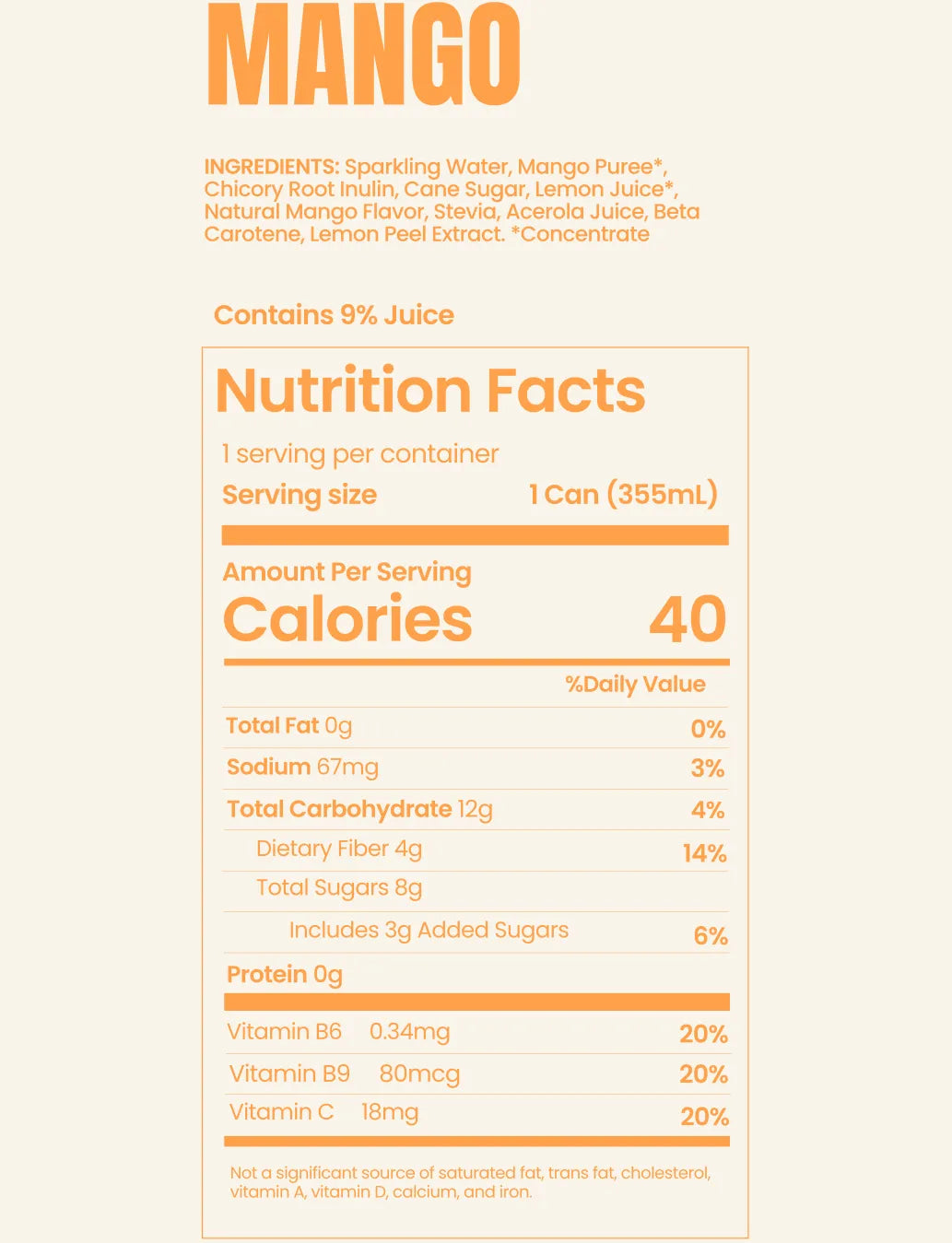 Fruga Mango Prebiotic Soda, 12 oz.