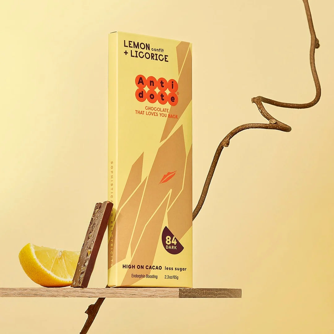 Antidote Lola:  84% Dark Chocolate Bar with Lemon + Licorice
