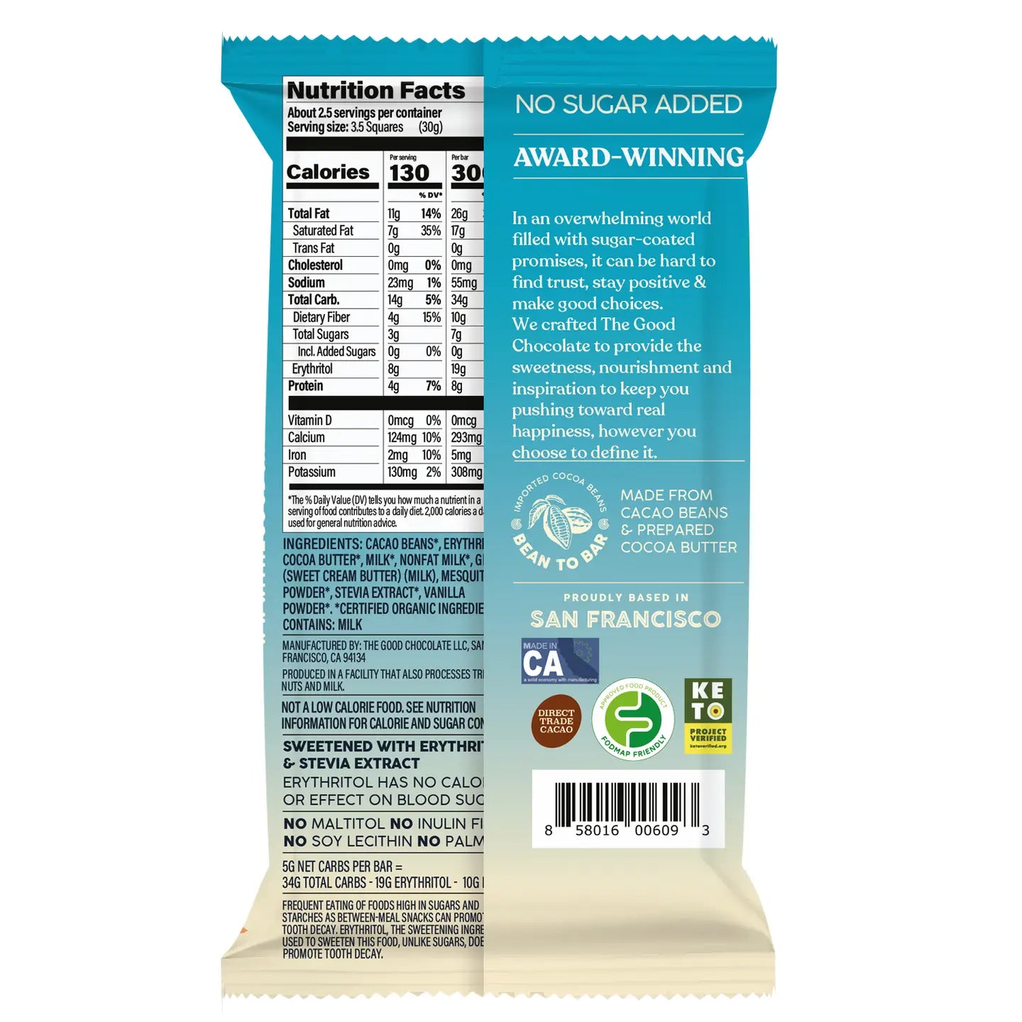 The Good Chocolate Milk Chocolate Bar, 2.5 oz.