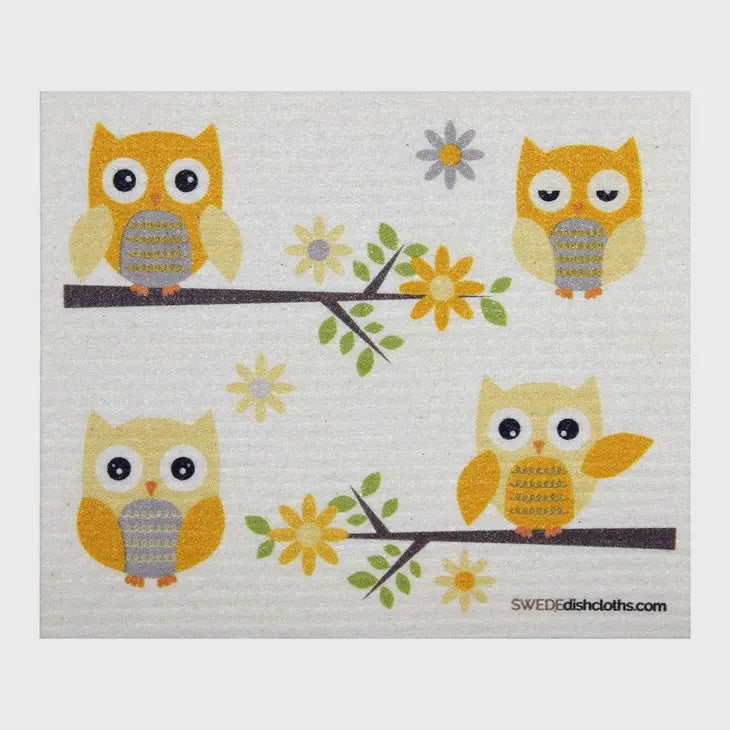 Owls in Branches Swedish Cellulose Dishcloth