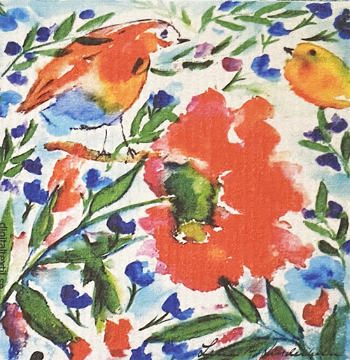 Red Bird & Flowers Swedish Cellulose Dishcloth