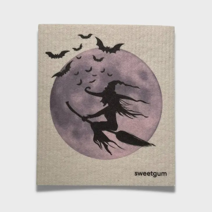 Halloween Witch & Moon Swedish Cellulose Dishcloth