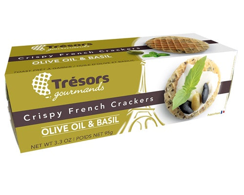 Tresors Crispy French Crackers with Olive Oil & Basil, 3.3 oz.
