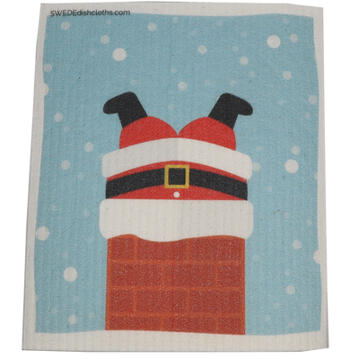 Christmas Santa in Chimney Swedish Cellulose Dishcloth