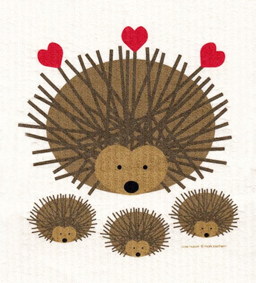 Mama Hedgehog with Three Baby Hedgehogs Swedish Cellulose Dishcloth