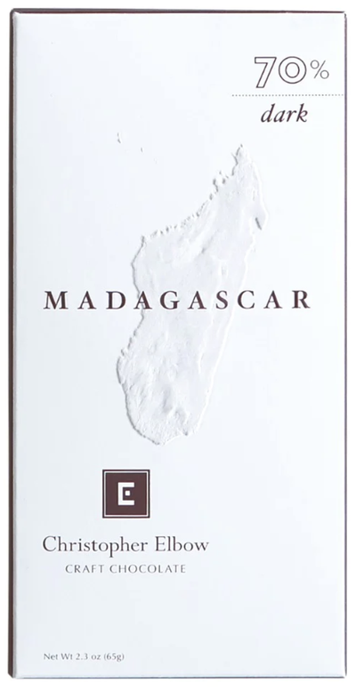 Christopher Elbow Madagascar 70% Dark Craft Chocolate Bar, 2.3 oz.