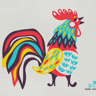 Fancy Rooster on Natural Swedish Cellulose Dishcloth