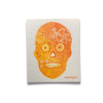 Halloween Skull in Orange Swedish Cellulose Dishcloth