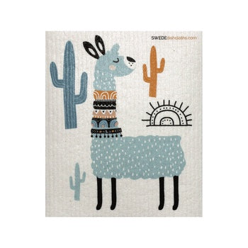 Turquoise Llama Swedish Cellulose Dishcloth