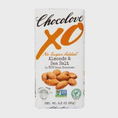 Chocolove XO No Sugar Added Almond Sea Salt 60% Dark Chocolate Bar, 3.2 oz.